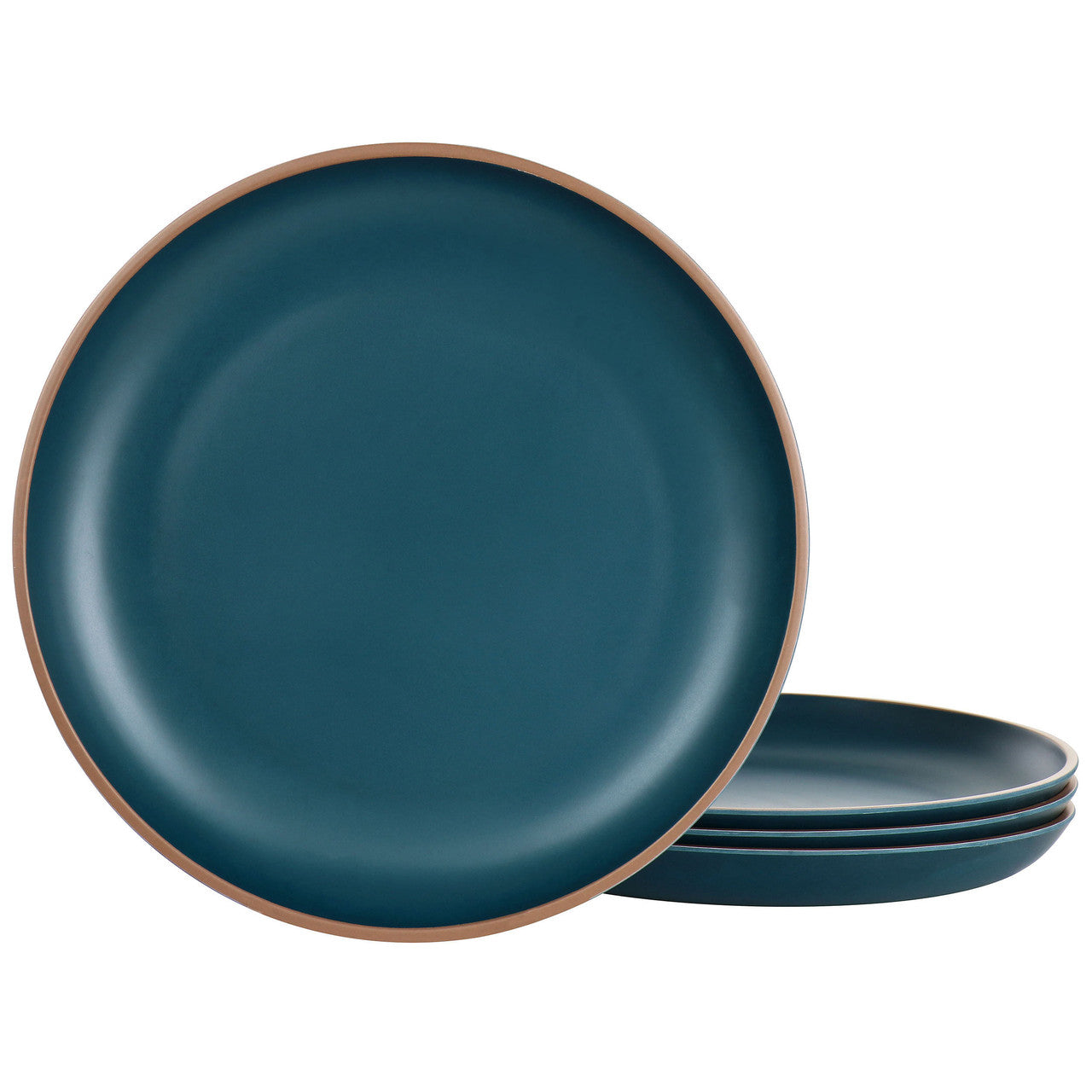 Gibson Home Rockabye 4 Piece Melamine Dinner Plate Set in Dark Teal-0