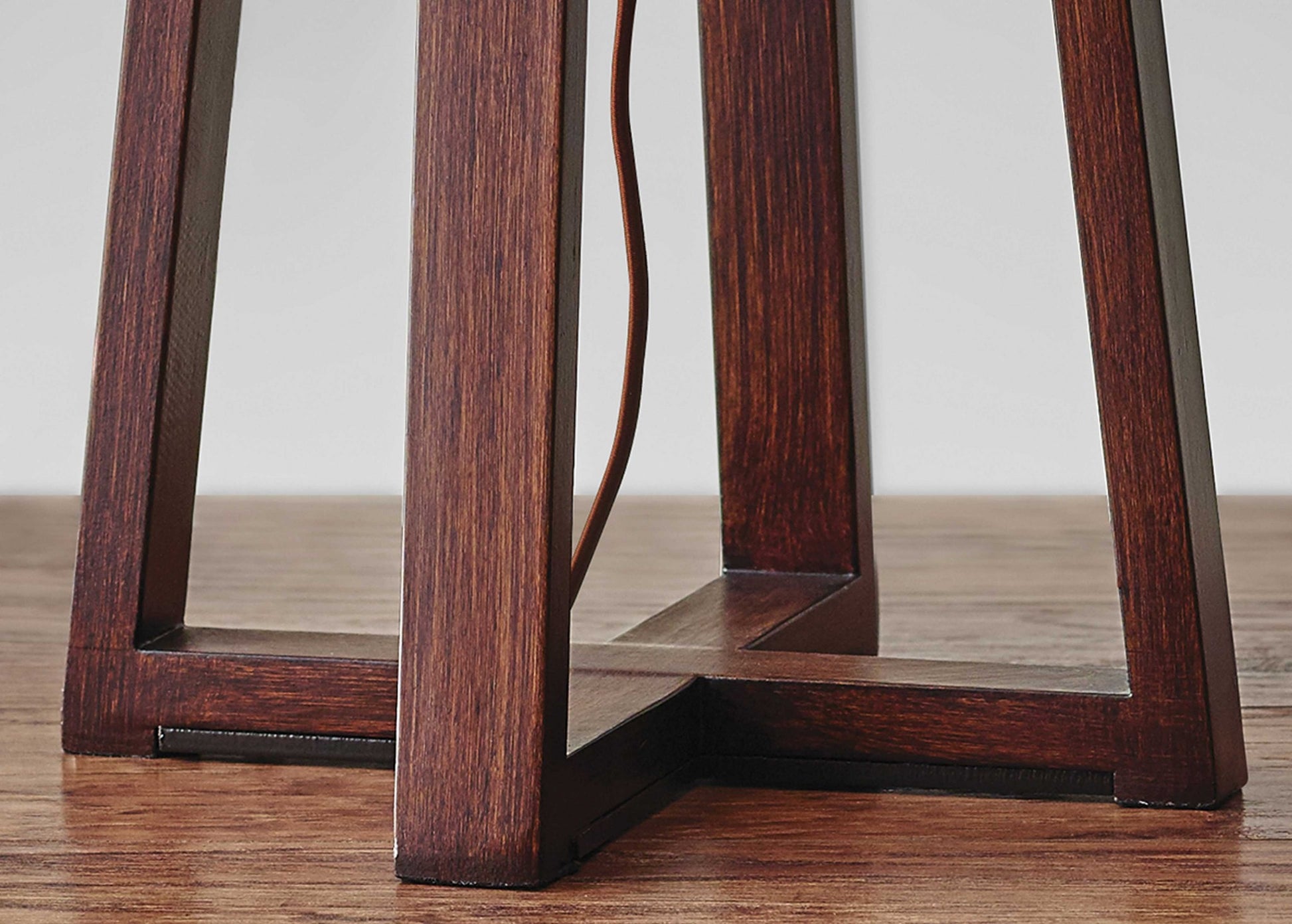 Walnut Wood Finish Linen Fabric Shade Table Lamp-6