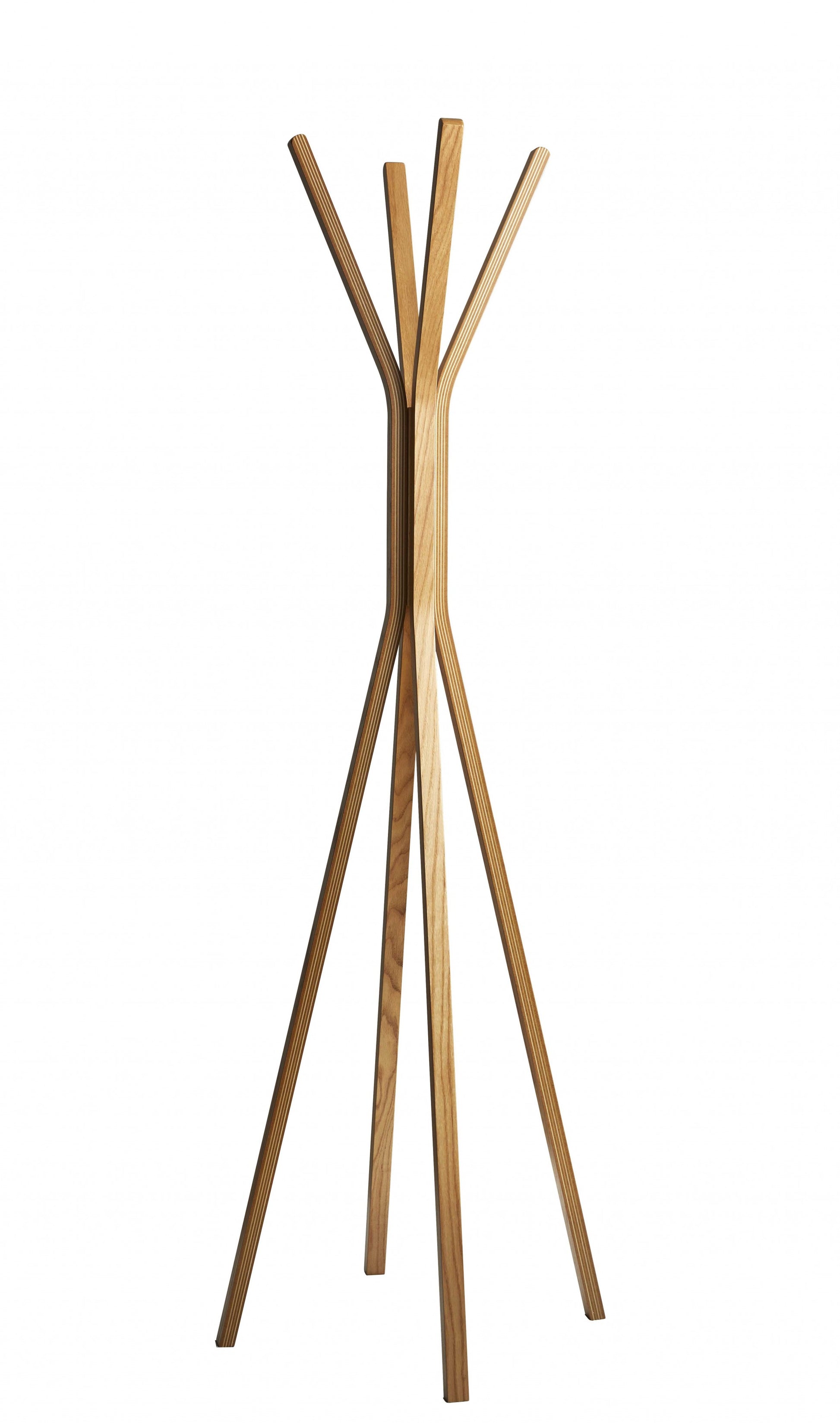 68" Natural Modern Wood Coat Tree Rack-0