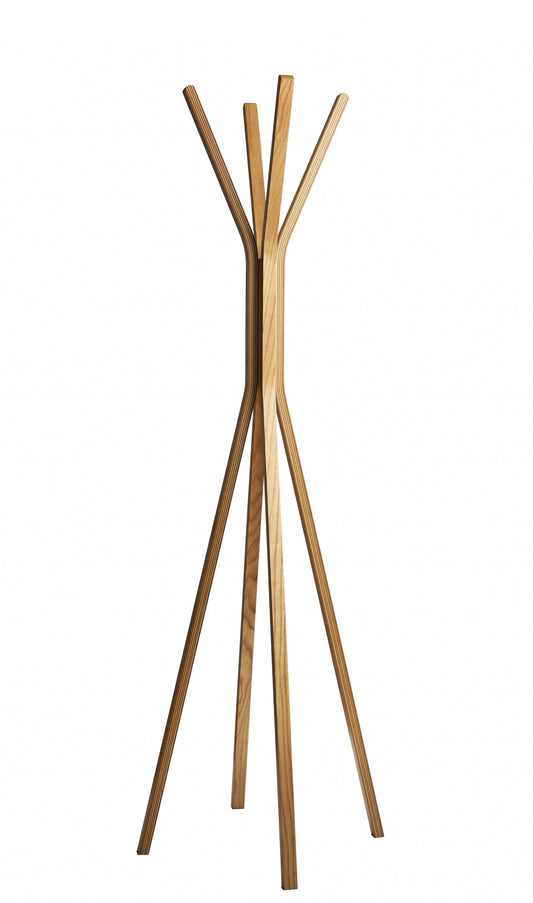 68" Natural Modern Wood Coat Tree Rack-0