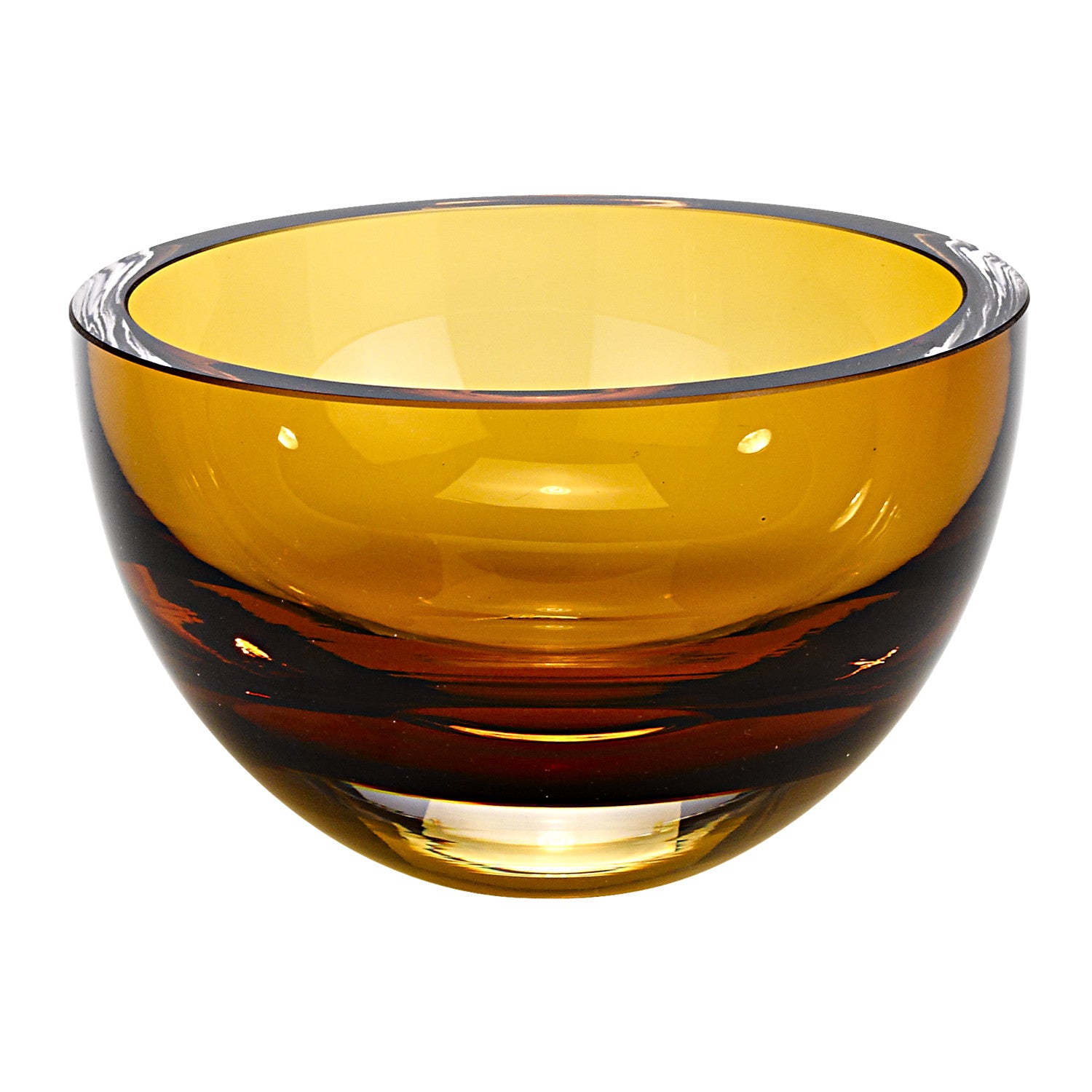 6" Amber Mouth Blown Crystal Thick Walled Bowl-1