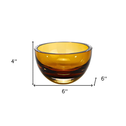 6" Amber Mouth Blown Crystal Thick Walled Bowl-6