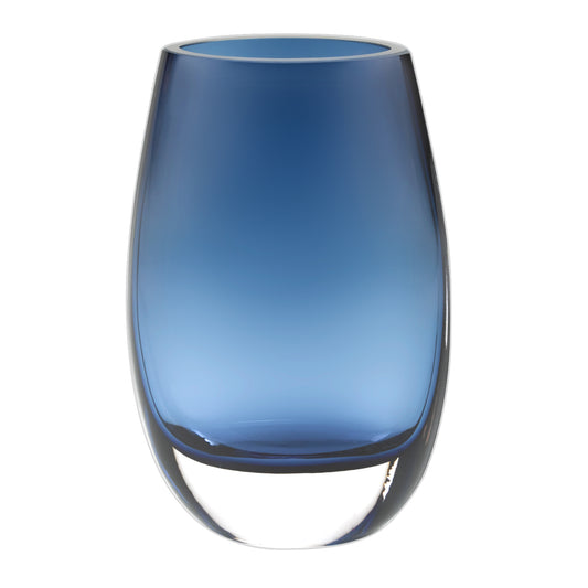 8" Midnight Blue And Clear Oval Lead Free Crystal Table Vase-1