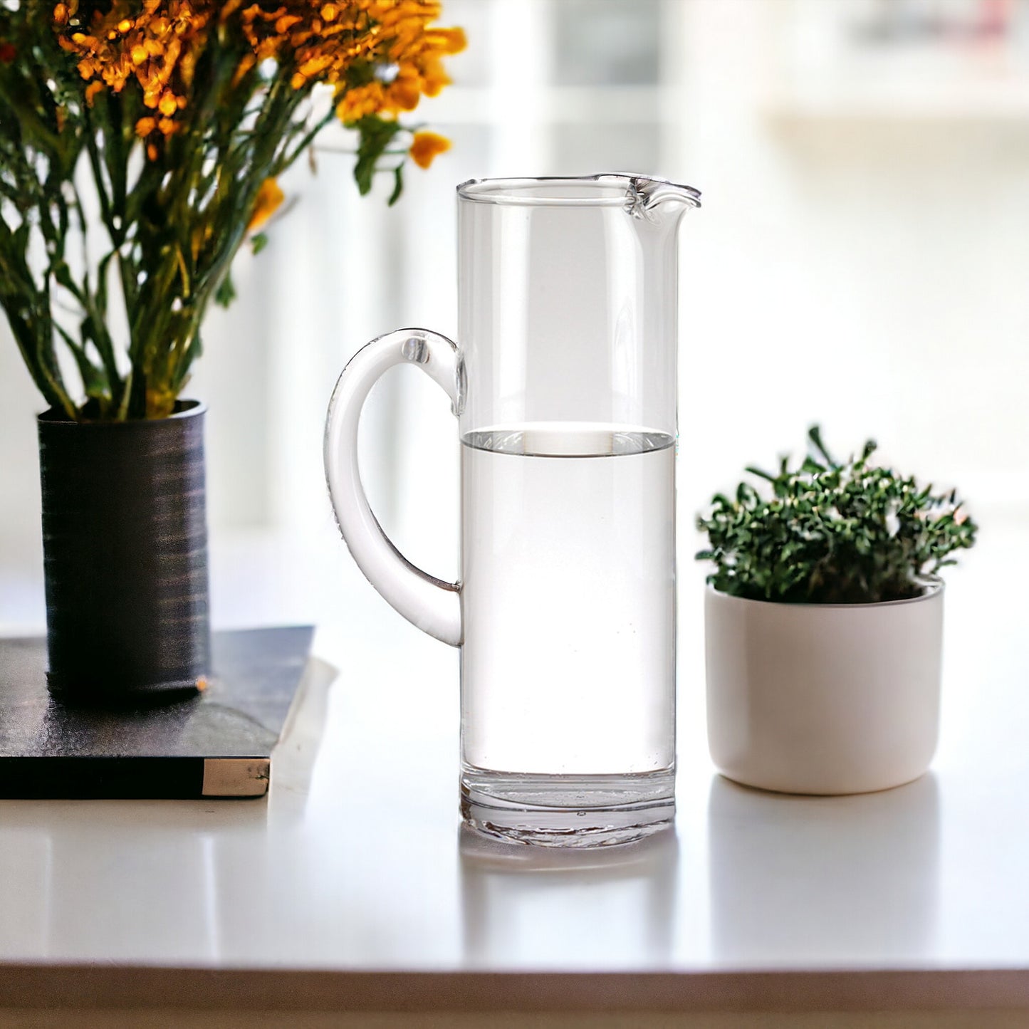10" Clear Mouth Blown Lead Free Crystal Glass Pitcher-0