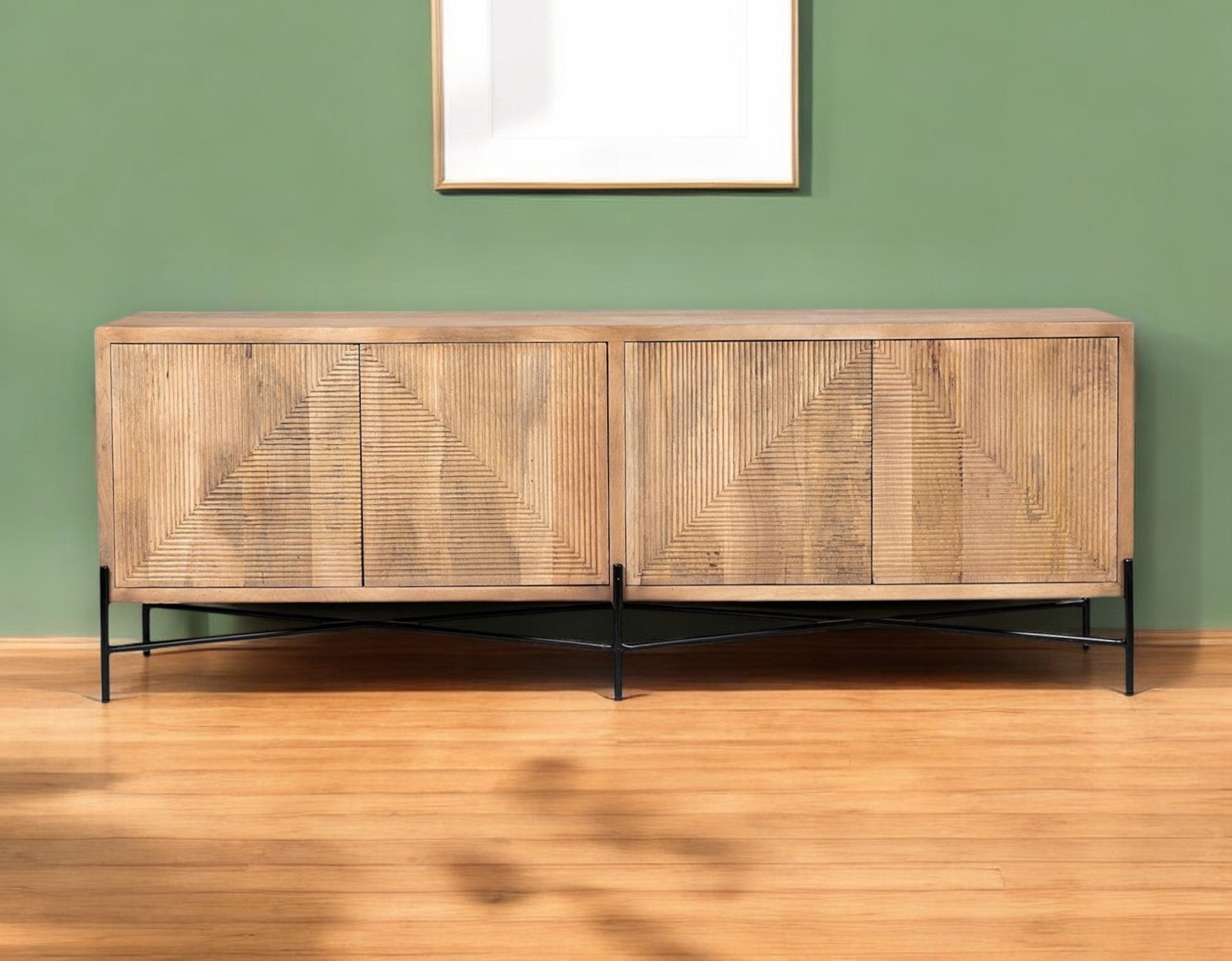 78" Brown Solid Wood Sideboard with Four Doors-0