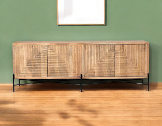 78" Brown Solid Wood Sideboard with Four Doors-0