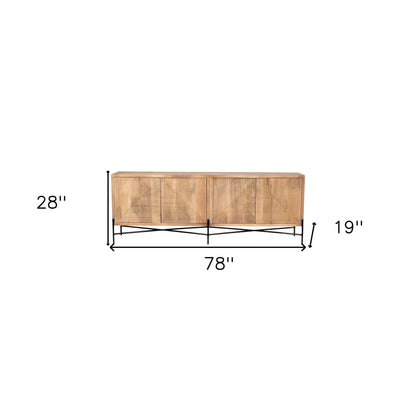 78" Brown Solid Wood Sideboard with Four Doors-8