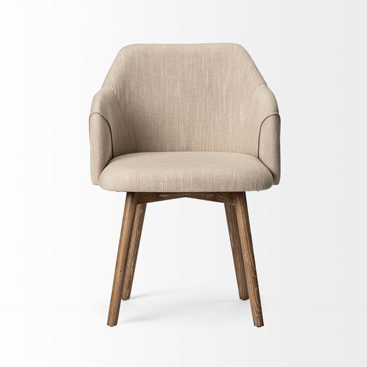 Cream and Brown Upholstered Fabric Dining Arm Chair-2