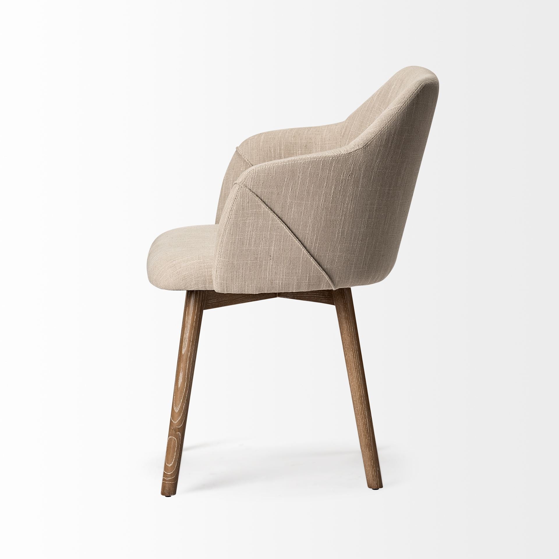 Cream and Brown Upholstered Fabric Dining Arm Chair-3
