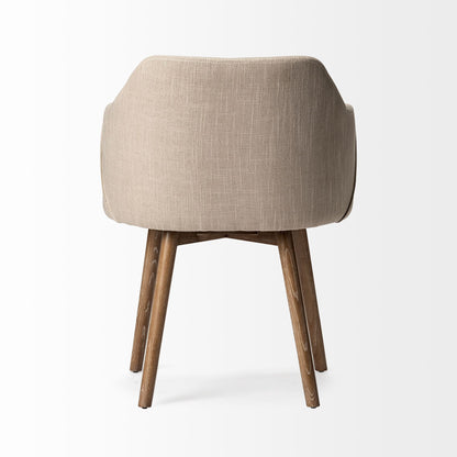 Cream and Brown Upholstered Fabric Dining Arm Chair-4