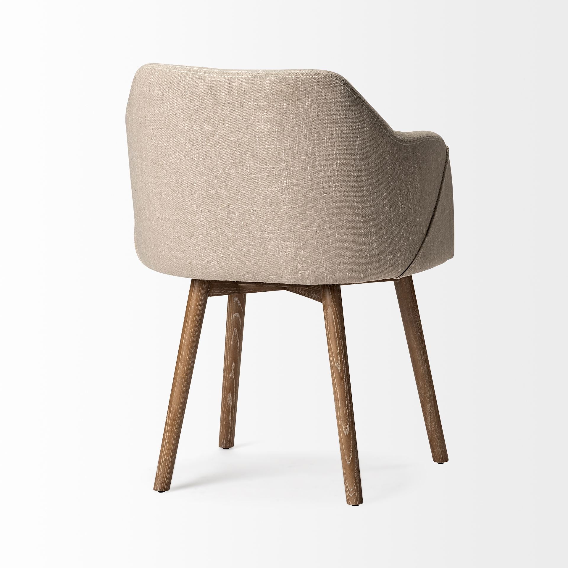 Cream and Brown Upholstered Fabric Dining Arm Chair-5