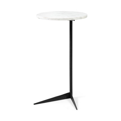 27" Black And White Marble Round End Table-1