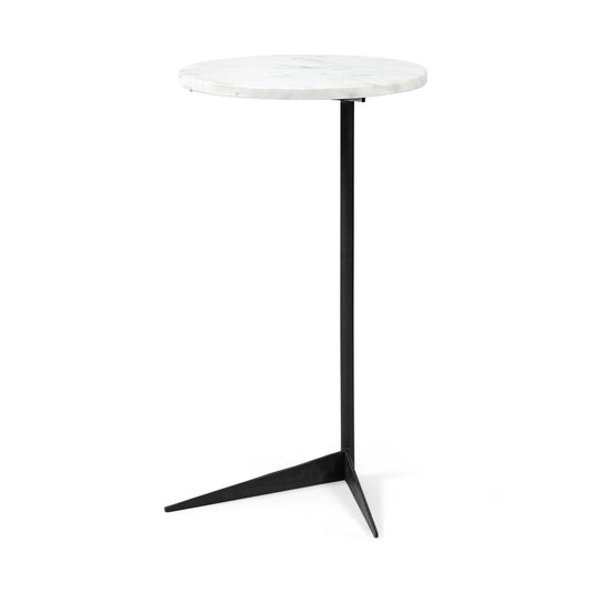 27" Black And White Marble Round End Table-1