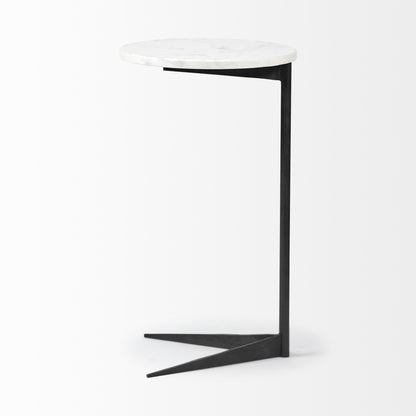 27" Black And White Marble Round End Table-3