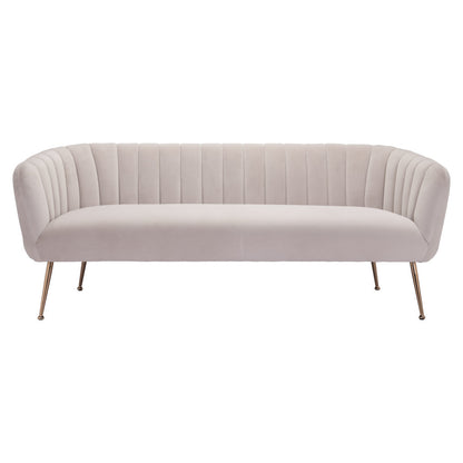 70" Beige Velvet Sofa With Gold Legs-2