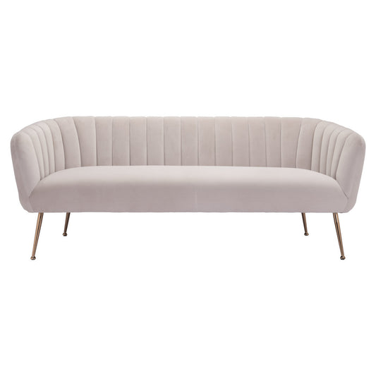 70" Beige Velvet Sofa With Gold Legs-2