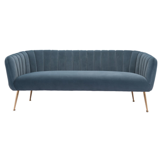 70" Gray Velvet Sofa With Gold Legs-2
