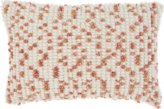 14" X 20" Coral and Beige Ribbed Indoor Outdoor Throw Pillow With Texture-2