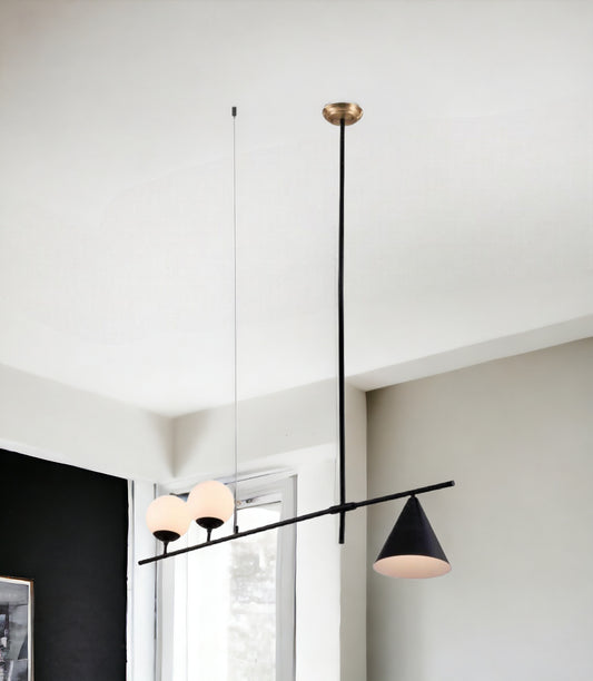 Black Kitchen Island Three Light Metal Chandelier With Black and White Shades-0