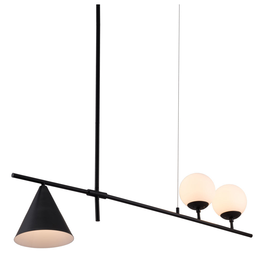 Black Kitchen Island Three Light Metal Chandelier With Black and White Shades-1