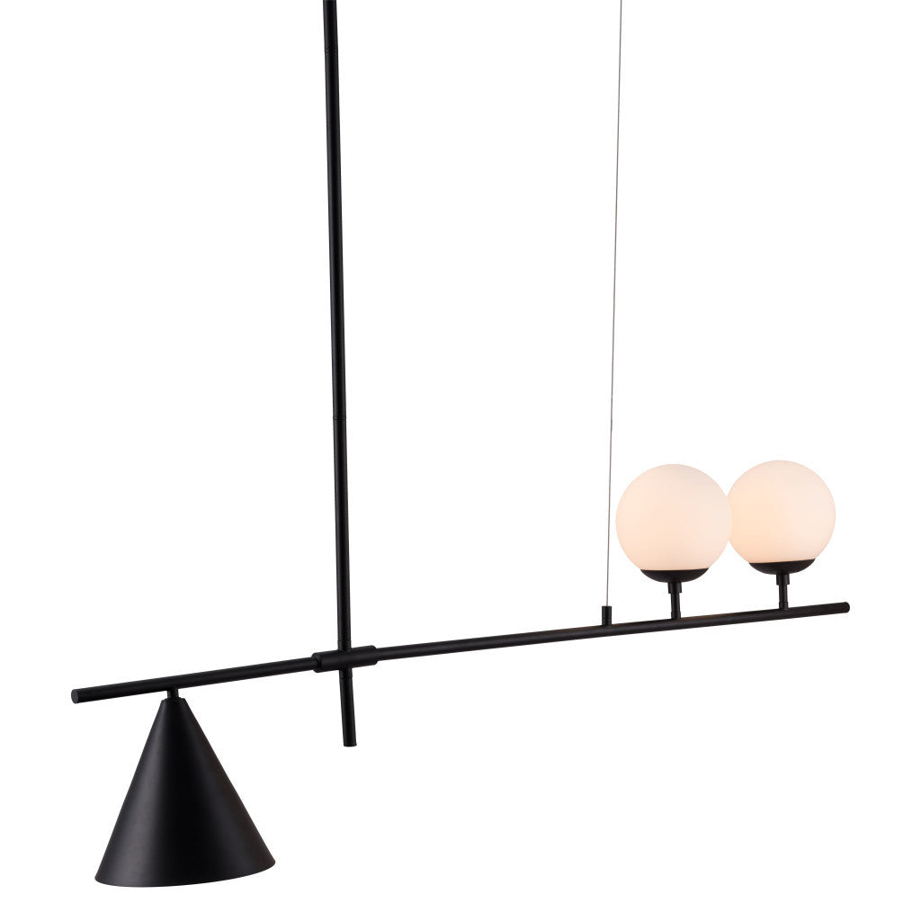 Black Kitchen Island Three Light Metal Chandelier With Black and White Shades-4