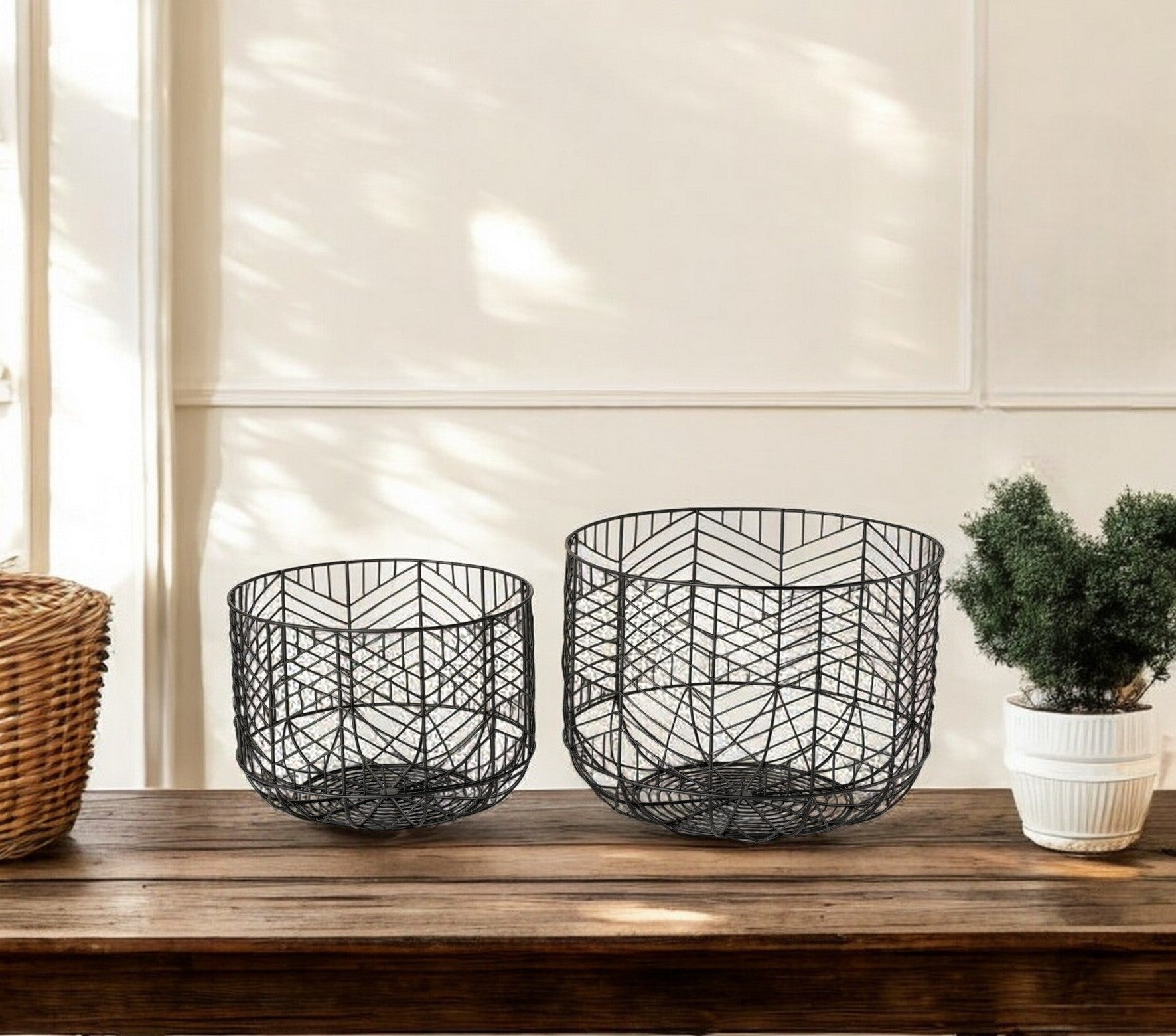 Set of Two Black Metal Tabletop Sculpture-0