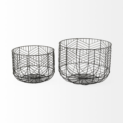Set of Two Black Metal Tabletop Sculpture-3
