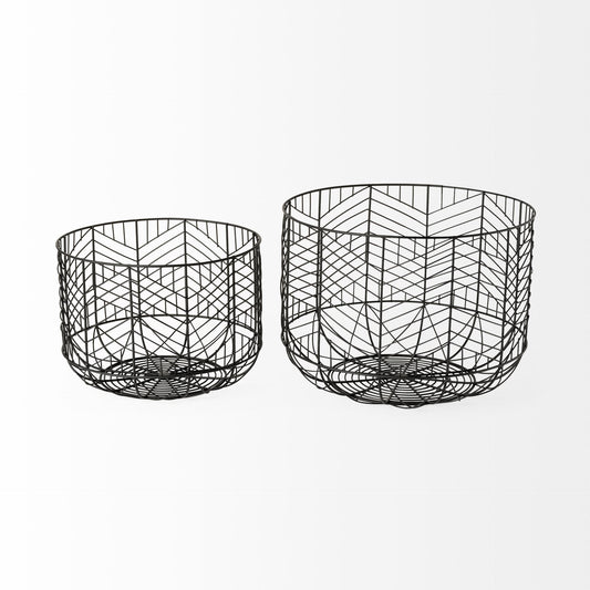 Set of Two Black Metal Tabletop Sculpture-3