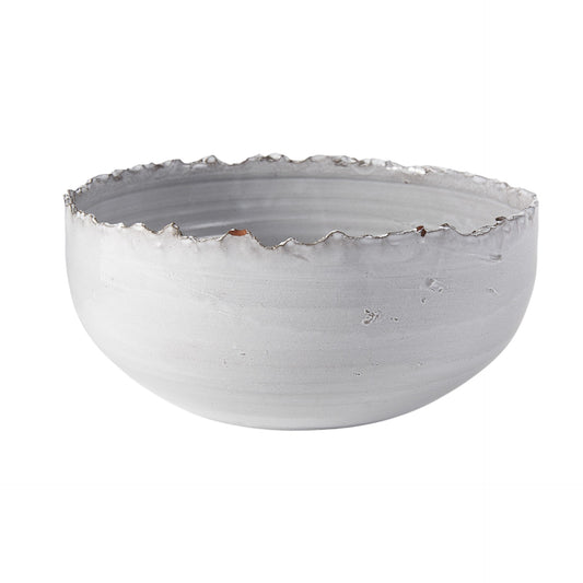 13" White Ceramic Torn Edge Round Centerpiece Bowl-1