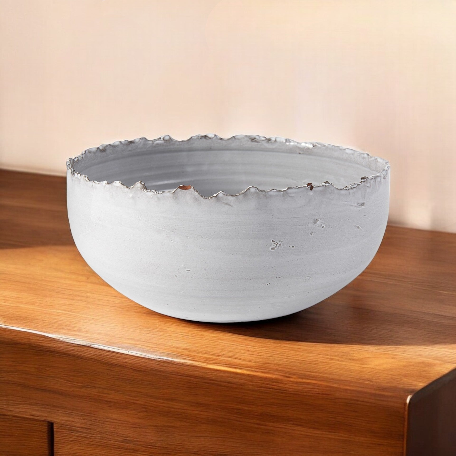 13" White Ceramic Torn Edge Round Centerpiece Bowl-0