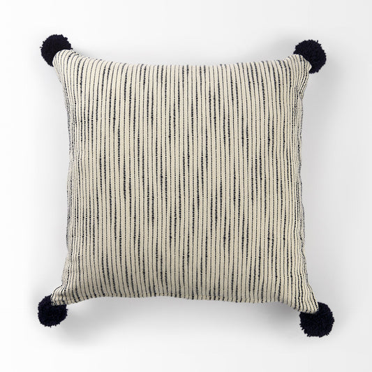 Beige And Midnight Pom Pom Square Accent Pillow Cover-5