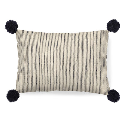 Beige And Midnight Pom Pom Lumbar Accent Pillow Cover-0