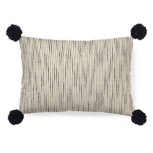 Beige And Midnight Pom Pom Lumbar Accent Pillow Cover-0