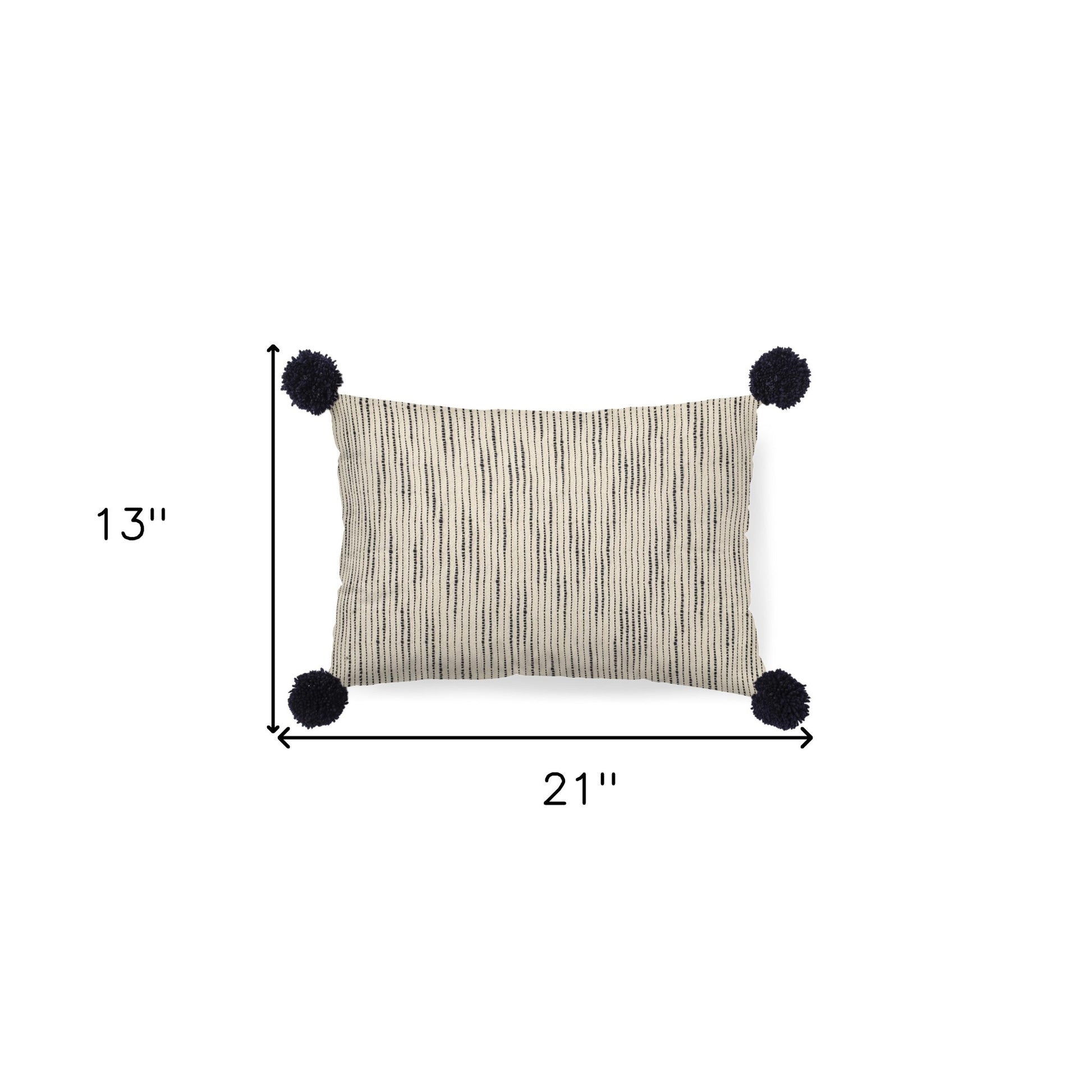 Beige And Midnight Pom Pom Lumbar Accent Pillow Cover-4
