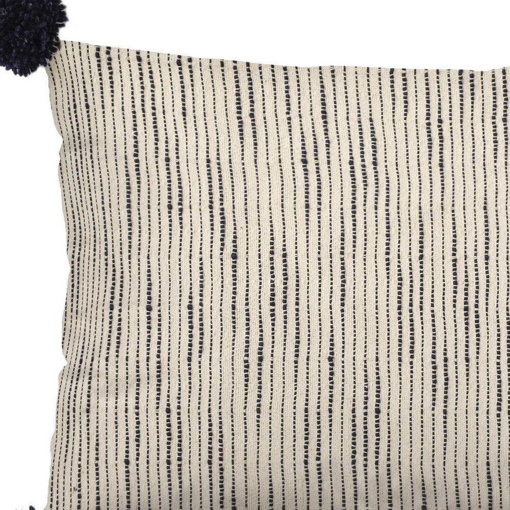 Beige And Midnight Pom Pom Lumbar Accent Pillow Cover-2