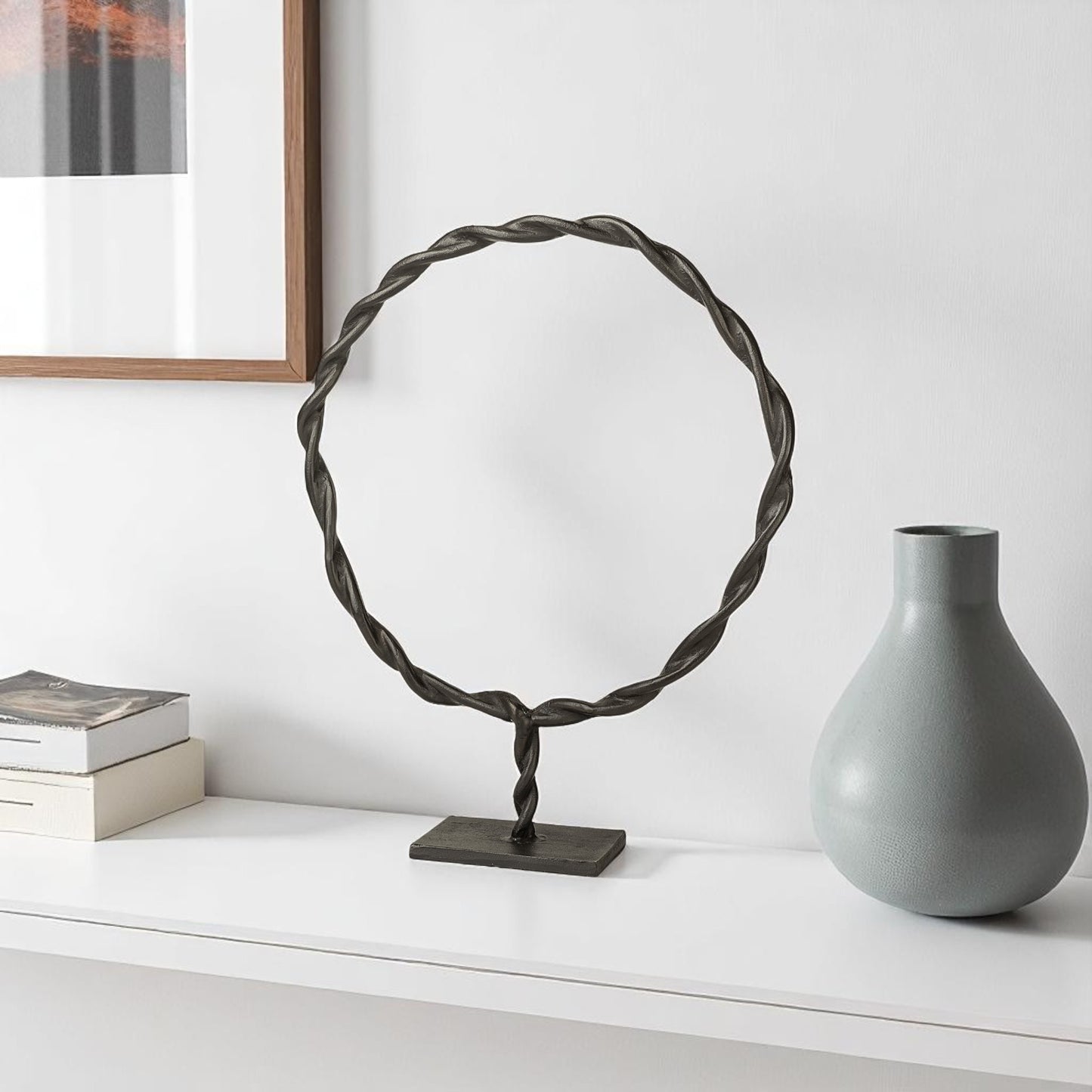 23" Black Metal Round Braided Tabletop Sculpture-0