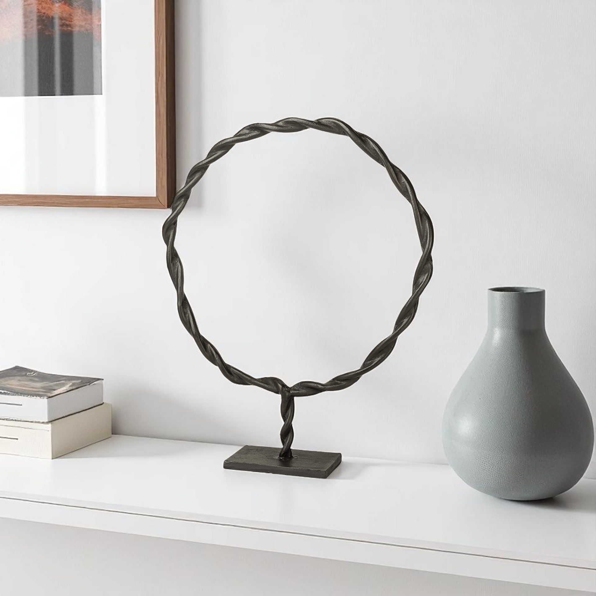 23" Black Metal Round Braided Tabletop Sculpture-0