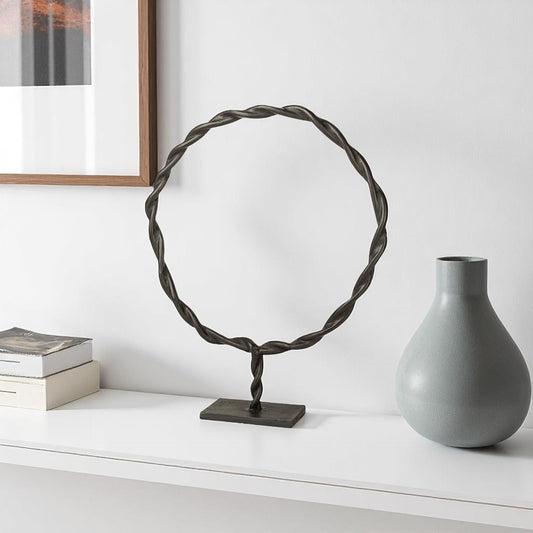 23" Black Metal Round Braided Tabletop Sculpture-0