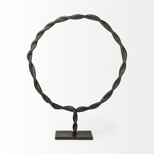 23" Black Metal Round Braided Tabletop Sculpture-2