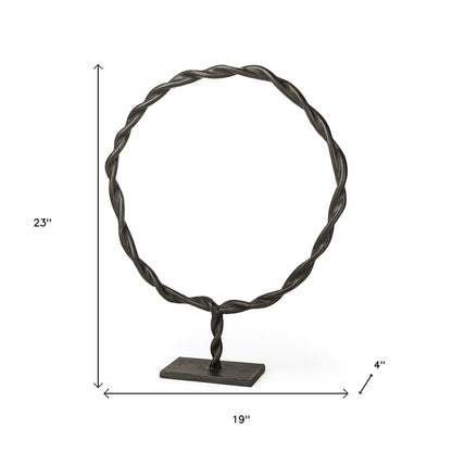 23" Black Metal Round Braided Tabletop Sculpture-8