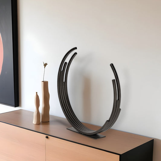 20" Black Iron Modern Abstract Tabletop Sculpture-0