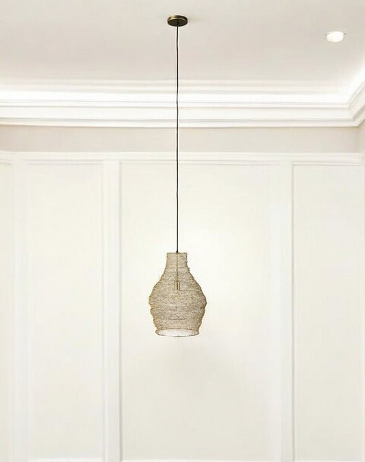 Gold Metal Wire Mesh Hanging Pendant Light-0
