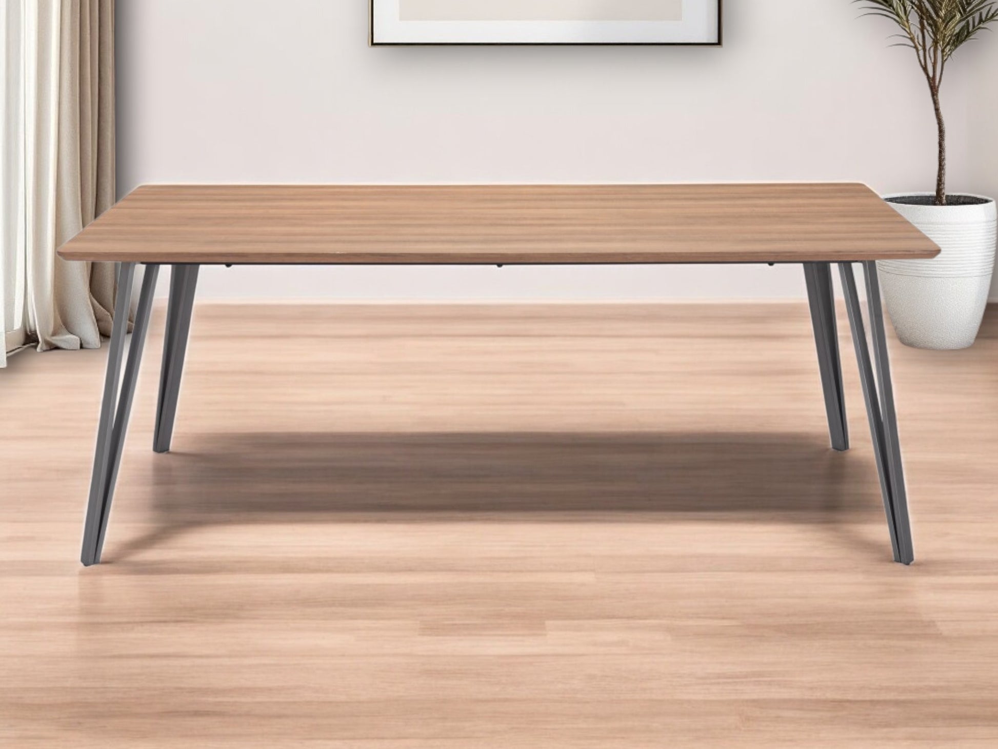 79" Wood Brown And Gray Steel Dining Table-0