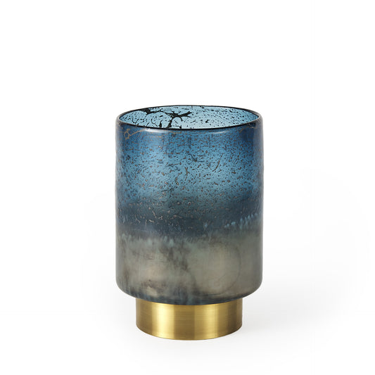 8" Blue And Gold Abstract Cylinder Crystal Glass Table Vase-1