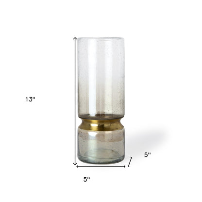 13" Gold Abstract Cylinder Metal Table Vase-7