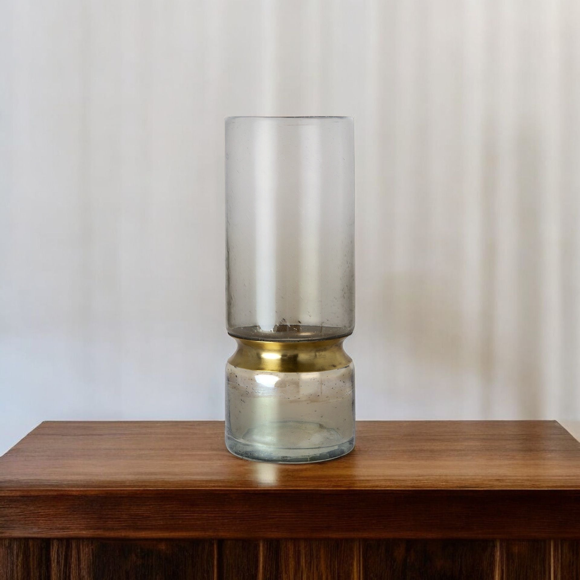 13" Gold Abstract Cylinder Metal Table Vase-0