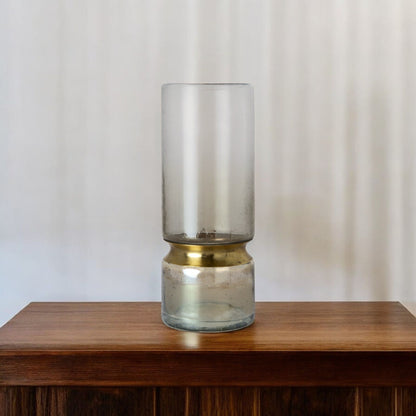 13" Gold Abstract Cylinder Metal Table Vase-0