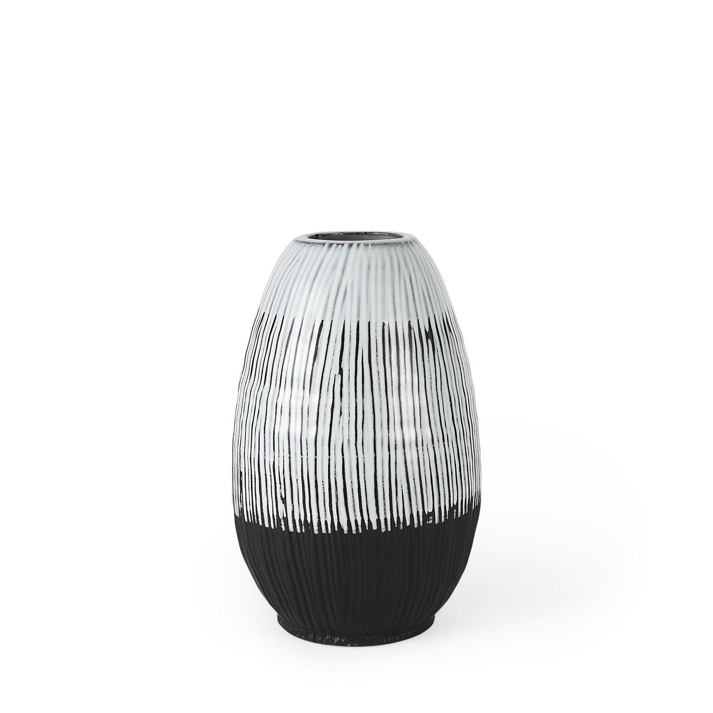 13" Black Gray And White Abstract Cylinder Ceramic Table Vase-1
