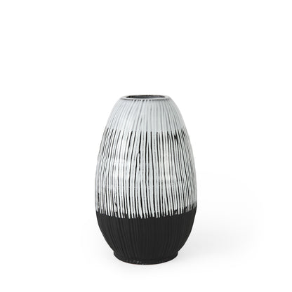 13" Black Gray And White Abstract Cylinder Ceramic Table Vase-1