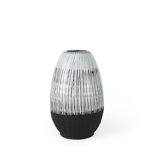 13" Black Gray And White Abstract Cylinder Ceramic Table Vase-1